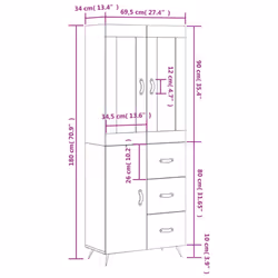 vidaXL Highboard Sideboard Cupboard Storage Cabinet White Engineered Wood - Additional view 3