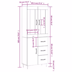 vidaXL Highboard Sideboard Tall Storage Cabinet Side Cabinet Engineered Wood - white, 1 door 3 drawers