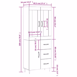 vidaXL Highboard Sideboard Tall Storage Cabinet Side Cabinet Engineered Wood - concrete grey, 1 door 3 drawers