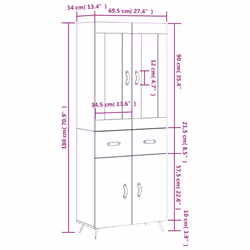 vidaXL Highboard Sideboard Tall Storage Cabinet Side Cabinet Engineered Wood - brown oak, 2 doors 2 drawers
