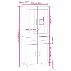 vidaXL Highboard Sideboard Tall Storage Cabinet Side Cabinet Engineered Wood - concrete grey, 2 doors 2 drawers