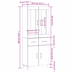 vidaXL Highboard Sideboard Tall Storage Cabinet Side Cabinet Engineered Wood - grey sonoma, 2 doors 2 drawers