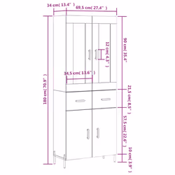 vidaXL Highboard Sideboard Cupboard Side Cabinet Grey Sonoma Engineered Wood