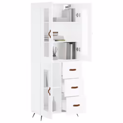 vidaXL Highboard Sideboard Tall Storage Cabinet Side Cabinet Engineered Wood - white, 1 glass door 3 drawers - Additional view 2