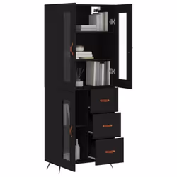 vidaXL Highboard Sideboard Tall Storage Cabinet Side Cabinet Engineered Wood - black, 1 glass door 3 drawers - Additional view 2