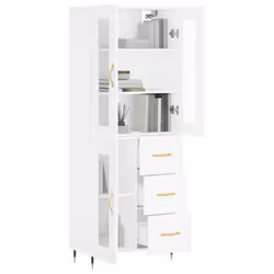 vidaXL Highboard Sideboard Tall Storage Cabinet Side Cabinet Engineered Wood - white, 1 glass door 3 drawers - Additional view 2