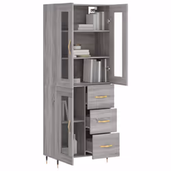 vidaXL Highboard Sideboard Tall Storage Cabinet Side Cabinet Engineered Wood - grey sonoma, 1 glass door 3 drawers - Additional view 2
