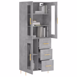 vidaXL Highboard Sideboard Tall Storage Cabinet Side Cabinet Engineered Wood - concrete grey, 1 glass door 3 drawers - Additional view 2