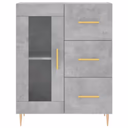 vidaXL Highboard Sideboard Tall Storage Cabinet Side Cabinet Engineered Wood - concrete grey, 1 glass door 3 drawers - Additional view 7