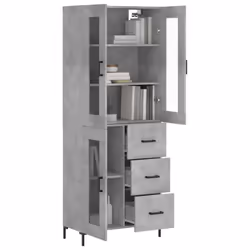 vidaXL Highboard Sideboard Tall Storage Cabinet Side Cabinet Engineered Wood - concrete grey, 1 glass door 3 drawers - Additional view 2
