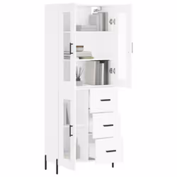 vidaXL Highboard Sideboard Tall Storage Cabinet Side Cabinet Engineered Wood - white, 1 glass door 3 drawers - Additional view 2