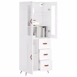 vidaXL Highboard Sideboard Tall Storage Cabinet Side Cabinet Engineered Wood - white, 1 wood door 3 drawers - Additional view 2