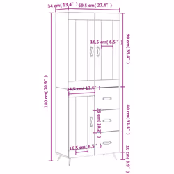 vidaXL Highboard Sideboard Tall Storage Cabinet Side Cabinet Engineered Wood - white, 1 wood door 3 drawers - Additional view 3