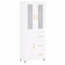 vidaXL Highboard Sideboard Tall Storage Cabinet Side Cabinet Engineered Wood - white, 1 wood door 3 drawers