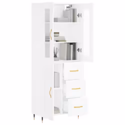 vidaXL Highboard Sideboard Tall Storage Cabinet Side Cabinet Engineered Wood - white, 1 wood door 3 drawers