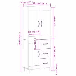vidaXL Highboard Sideboard Tall Storage Cabinet Side Cabinet Engineered Wood - white, 1 wood door 3 drawers