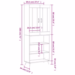 vidaXL Highboard Sideboard Tall Storage Cabinet Side Cabinet Engineered Wood - white, 3 shelves