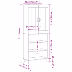 vidaXL Highboard Sideboard Tall Storage Cabinet Side Cabinet Engineered Wood - black, 3 shelves