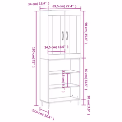 vidaXL Highboard Sideboard Tall Storage Cabinet Side Cabinet Engineered Wood - white, 3 shelves