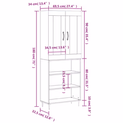 vidaXL Highboard Sideboard Tall Storage Cabinet Side Cabinet Engineered Wood - concrete grey, 3 shelves