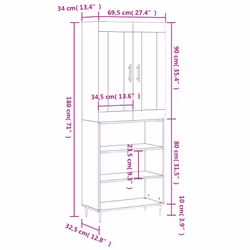 vidaXL Highboard Sideboard Tall Storage Cabinet Side Cabinet Engineered Wood - concrete grey, 3 shelves - Additional view 3