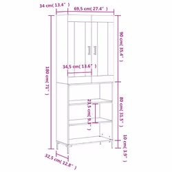 vidaXL Highboard Sideboard Tall Storage Cabinet Side Cabinet Engineered Wood - concrete grey, 3 shelves