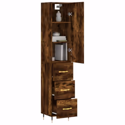 vidaXL Highboard Sideboard Storage Cabinet Side Cabinet Black Engineered Wood - smoked oak