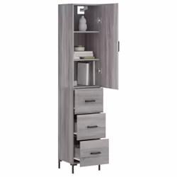 vidaXL Highboard Sideboard Storage Cabinet High Gloss White Engineered Wood - grey sonoma - Additional view 2