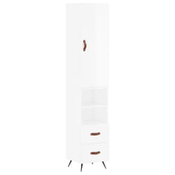 vidaXL Highboard Sideboard Tall Storage Cabinet Side Cabinet Engineered Wood - high gloss white, 2 drawers 2 shelves