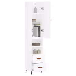 vidaXL Highboard Sideboard Tall Storage Cabinet Side Cabinet Engineered Wood - high gloss white, 2 drawers 2 shelves