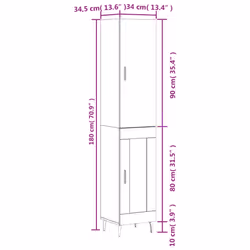 vidaXL Highboard Sideboard Cupboard Side Board Storage Cabinet Engineered Wood - concrete grey, 1 glass door - Additional view 3