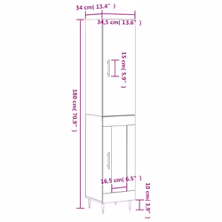 vidaXL Highboard Sideboard Tall Storage Cabinet Side Cabinet Engineered Wood - grey sonoma, 1 wood door - Additional view 3