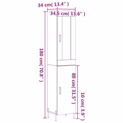 vidaXL Highboard Sideboard Tall Storage Cabinet Side Cabinet Engineered Wood - concrete grey, 1 door - Additional view 3
