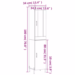 vidaXL Highboard Sideboard Tall Storage Cabinet Side Cabinet Engineered Wood - grey sonoma, 1 door - Additional view 3