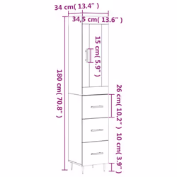 vidaXL Highboard Sideboard Cupboard Storage Cabinet Smoked Oak Engineered Wood - grey sonoma, 3 drawers - Additional view 3
