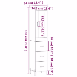 vidaXL Highboard Sideboard Tall Storage Cabinet Side Cabinet Engineered Wood - white, 3 drawers