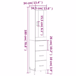 vidaXL Highboard Sideboard Tall Storage Cabinet Side Cabinet Engineered Wood - grey sonoma, 3 drawers - Additional view 3