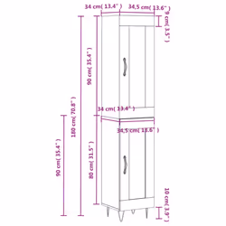 vidaXL Highboard Sideboard Storage Cabinet Home Side Cabinet Engineered Wood - high gloss white, 1 glass door