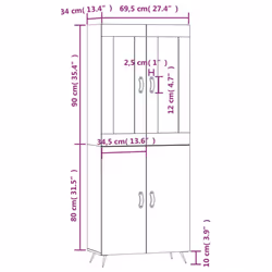 vidaXL Highboard Sideboard Tall Storage Cabinet Side Cabinet Engineered Wood - grey sonoma, 2 doors