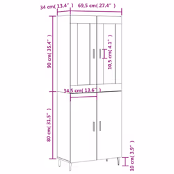 vidaXL Highboard Sideboard Cupboard Side Board Storage Cabinet Engineered Wood - concrete grey, 2 doors - Additional view 3