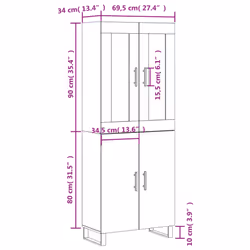 vidaXL Highboard Sideboard Tall Storage Cabinet Side Cabinet Engineered Wood - sonoma oak, 2 doors - Additional view 3