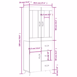 vidaXL Highboard Sideboard Tall Storage Cabinet Side Cabinet Engineered Wood - grey sonoma, 1 door 3 drawers