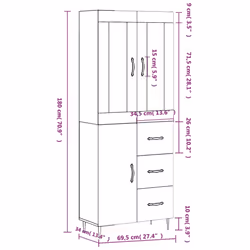 vidaXL Highboard Sideboard Storage Cabinet Home Side Cabinet Engineered Wood - grey sonoma, 1 door 3 drawers - Additional view 3