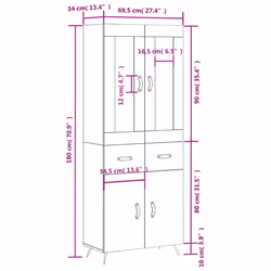 vidaXL Highboard Sideboard Tall Storage Cabinet Side Cabinet Engineered Wood - grey sonoma, 2 doors 2 drawers - Additional view 3