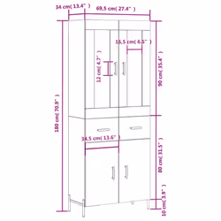 vidaXL Highboard Sideboard Tall Storage Cabinet Side Cabinet Engineered Wood - grey sonoma, 2 doors 2 drawers - Additional view 3