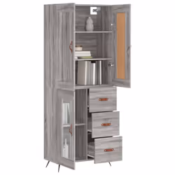 vidaXL Highboard Sideboard Tall Storage Cabinet Side Cabinet Engineered Wood - grey sonoma, 1 glass door 3 drawers - Additional view 2