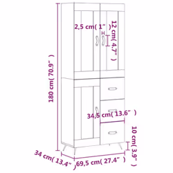 vidaXL Highboard Sideboard Tall Storage Cabinet Side Cabinet Engineered Wood - grey sonoma, 1 glass door 3 drawers - Additional view 3