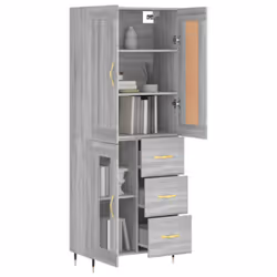 vidaXL Highboard Sideboard Storage Cabinet Home Side Cabinet Engineered Wood - grey sonoma, 1 glass door 3 drawers - Additional view 2
