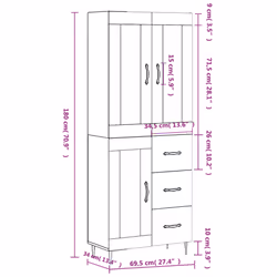 vidaXL Highboard Sideboard Storage Cabinet Home Side Cabinet Engineered Wood - grey sonoma, 1 glass door 3 drawers - Additional view 3