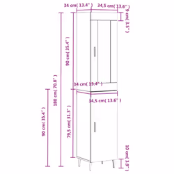 vidaXL Highboard Sideboard Tall Storage Cabinet Side Cabinet Engineered Wood - concrete grey, 1 door - Additional view 3